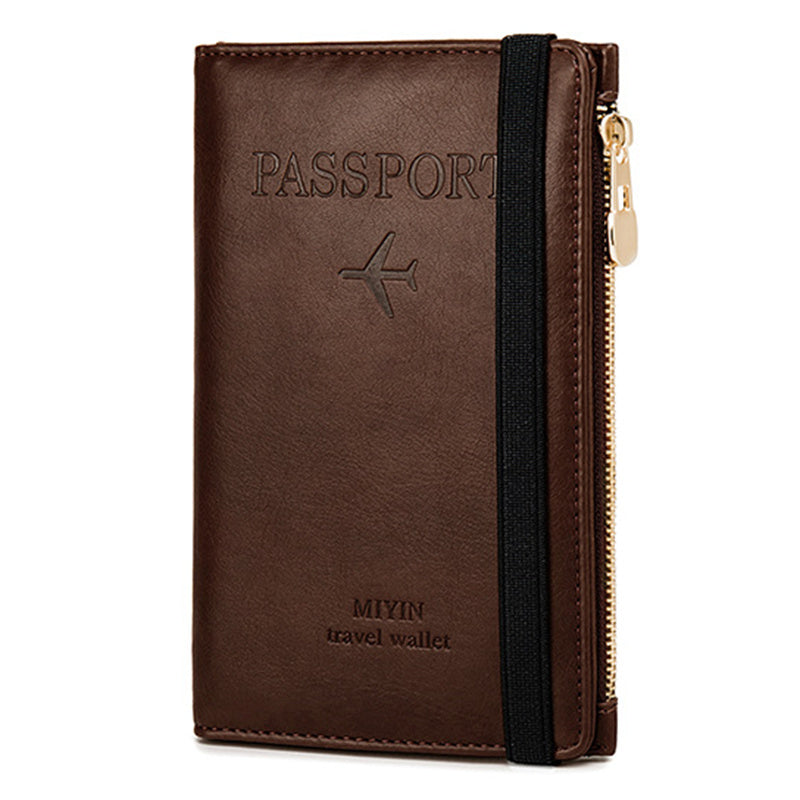 HZ702 Travel RFID Blocking Passport Storage Bag PU Leather Wallet Credit Cards Cash Ticket Holder Bag - Coffee