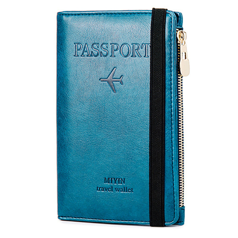 HZ702 Travel RFID Blocking Passport Storage Bag PU Leather Wallet Credit Cards Cash Ticket Holder Bag - Blue