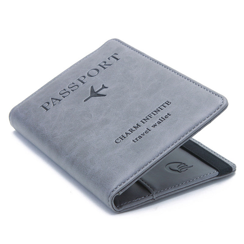 Y1643 Portable Travel RFID Blocking Passport Storage Bag PU Leather Credit Cards Cash Holder Bag - Grey