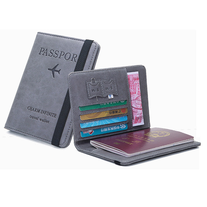 Y1643 Portable Travel RFID Blocking Passport Storage Bag PU Leather Credit Cards Cash Holder Bag - Grey
