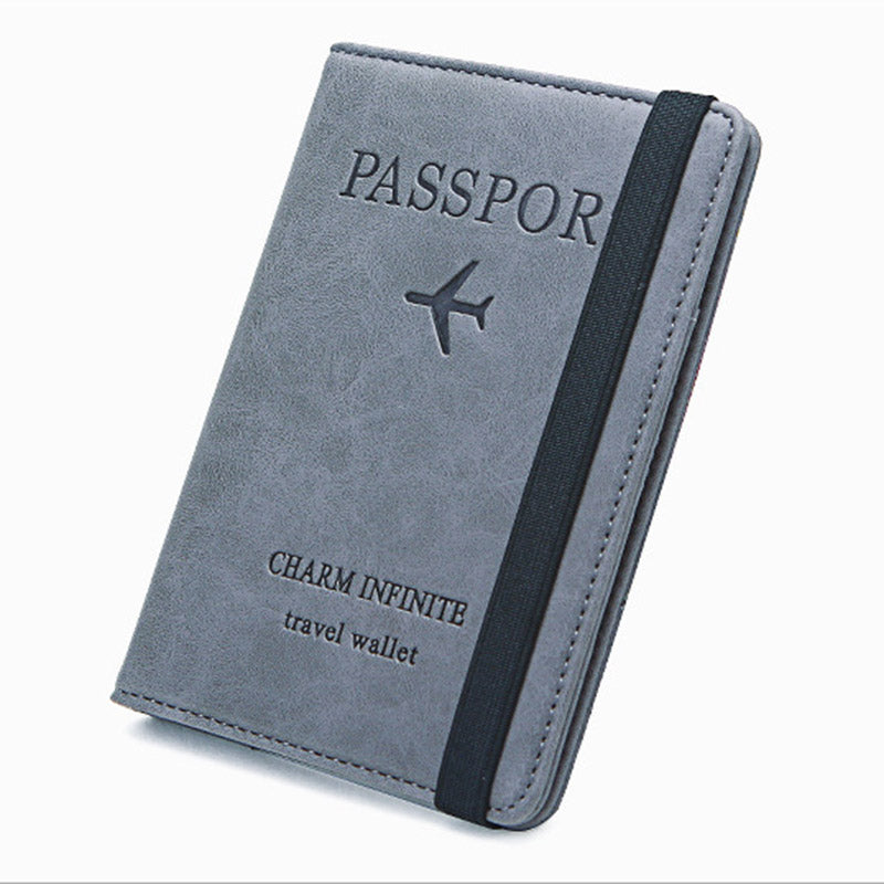 Y1643 Portable Travel RFID Blocking Passport Storage Bag PU Leather Credit Cards Cash Holder Bag - Grey