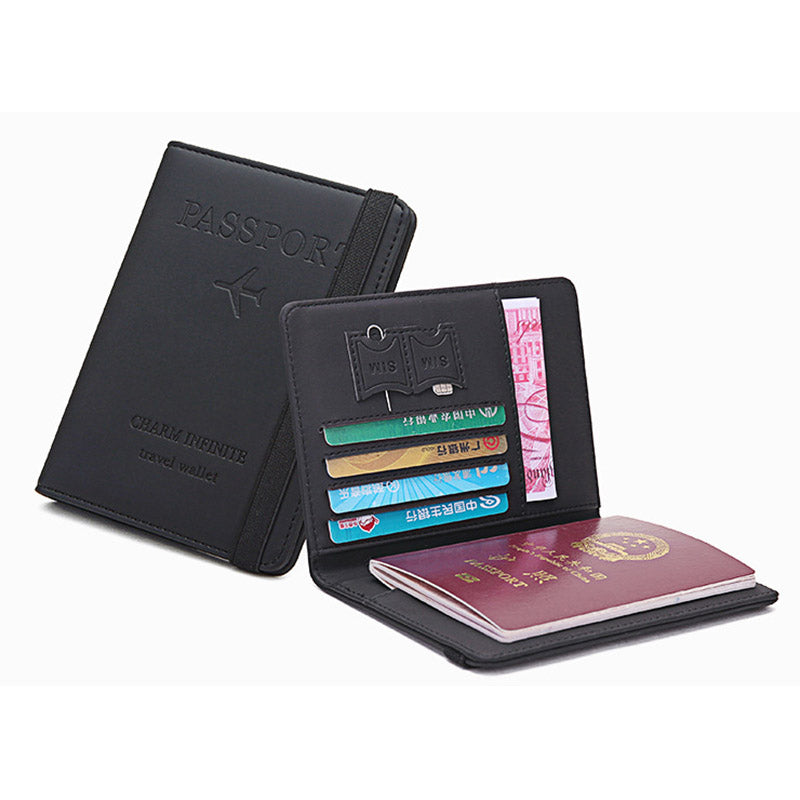 Y1643 Portable Travel RFID Blocking Passport Storage Bag PU Leather Credit Cards Cash Holder Bag - Black