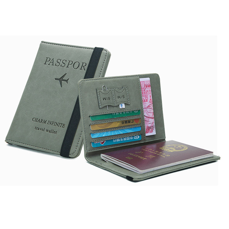 Y1643 Portable Travel RFID Blocking Passport Storage Bag PU Leather Credit Cards Cash Holder Bag - Green