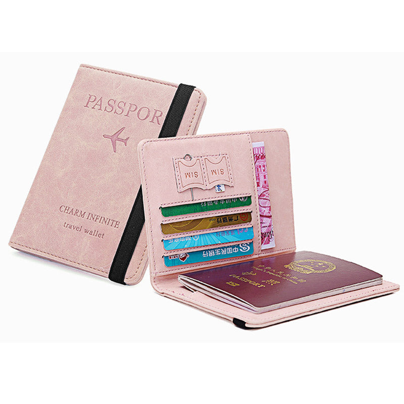 Y1643 Portable Travel RFID Blocking Passport Storage Bag PU Leather Credit Cards Cash Holder Bag - Pink