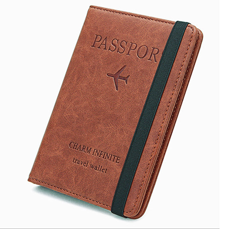 Y1643 Portable Travel RFID Blocking Passport Storage Bag PU Leather Credit Cards Cash Holder Bag - Coffee