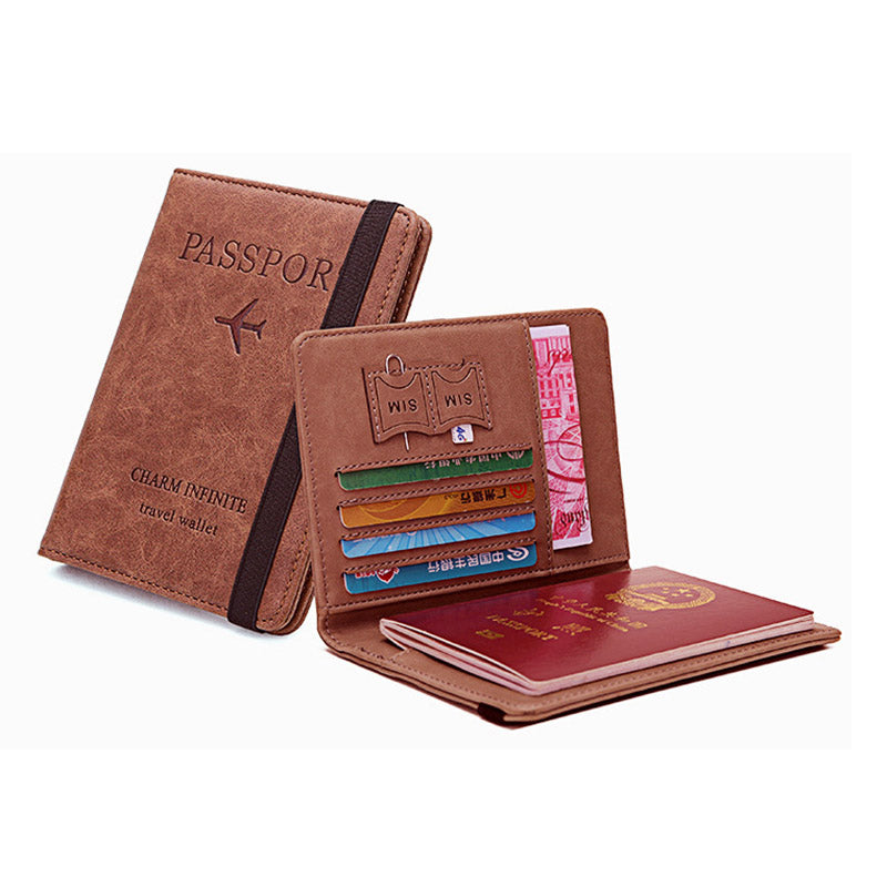 Y1643 Portable Travel RFID Blocking Passport Storage Bag PU Leather Credit Cards Cash Holder Bag - Coffee