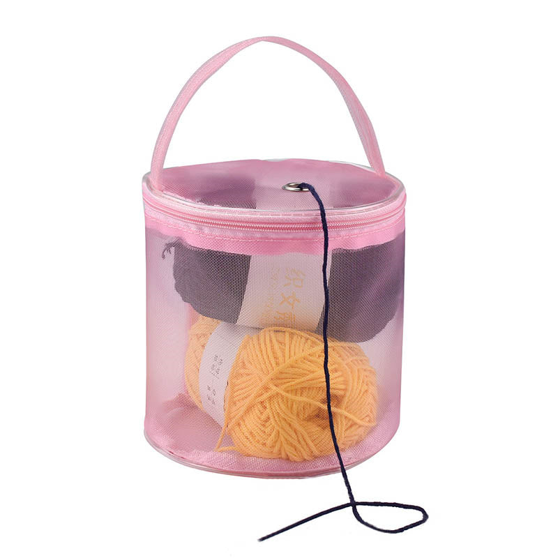 AC044 Small Size DIY Hand-Knitted Tool Yarn Storage Organizer Sewing Accessories Zipper Closure Yarn Mesh Bag Thread Storage Case - Pink
