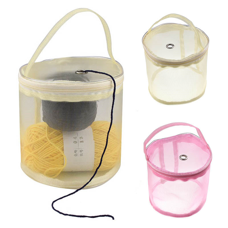 AC044 Small Size DIY Hand-Knitted Tool Yarn Storage Organizer Sewing Accessories Zipper Closure Yarn Mesh Bag Thread Storage Case - Pink