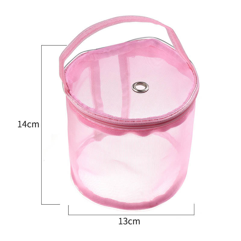 AC044 Small Size DIY Hand-Knitted Tool Yarn Storage Organizer Sewing Accessories Zipper Closure Yarn Mesh Bag Thread Storage Case - Pink