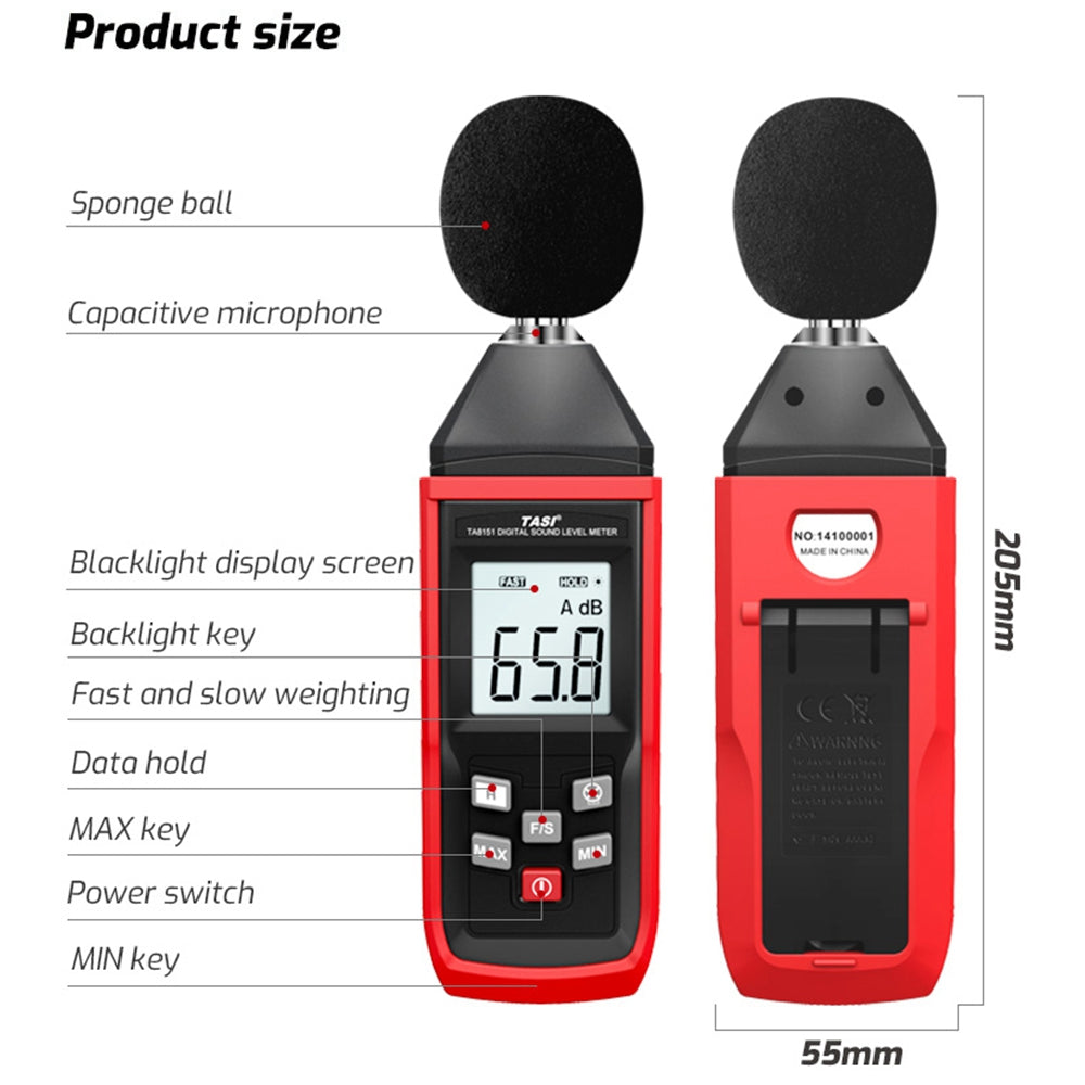 TASI TA8151 High Precision LCD Display Digital Sound Level Meter Noise Measuring Volume Decibel Tester