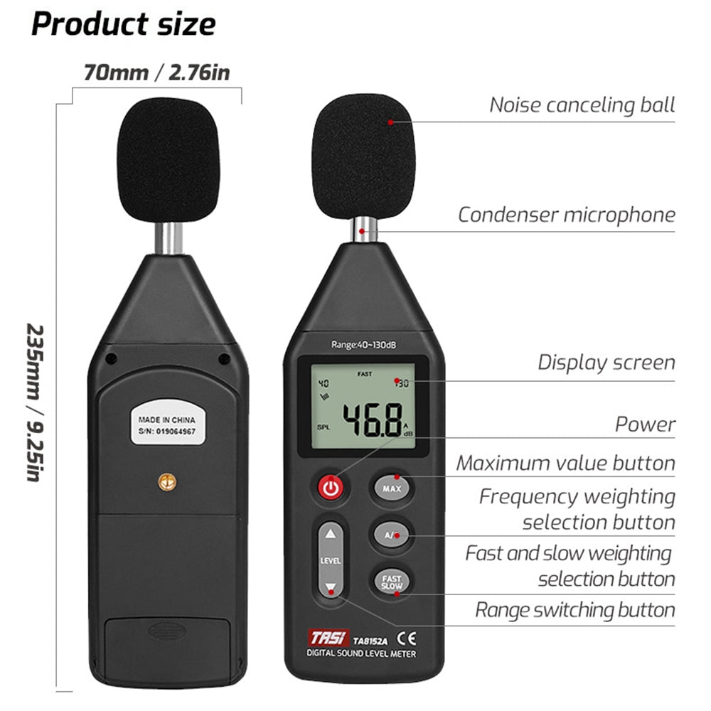 TASI TA8152A LCD Display Digital Sound Level Meter Noise Measuring Audio Detector Volume Decibel Tester
