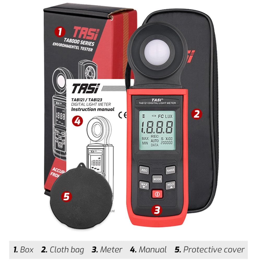 TASI TA8121 Light Meter Photography Digital Luxmeter Integrated Illuminometer 0.1-100000 Lux Photometer Tester