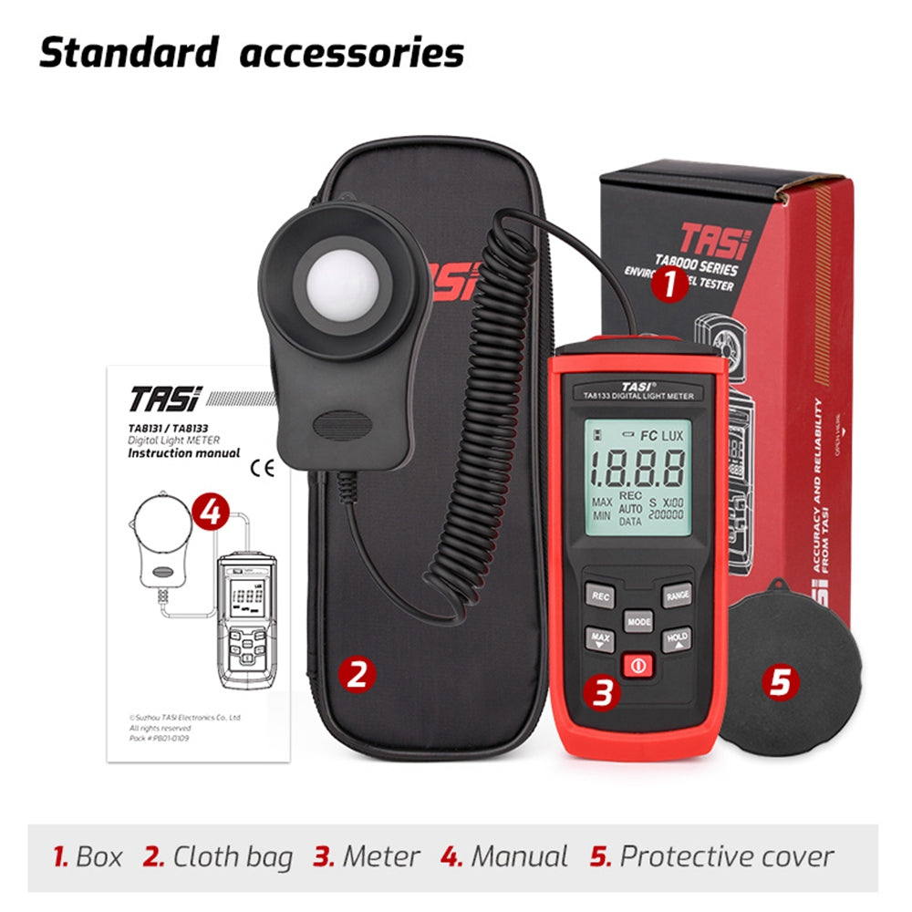 TASI TA8133 High Precision Light Meter 0.1-200000 Lux Digital Luxmeter Integrated Illuminometer Photometer Tester