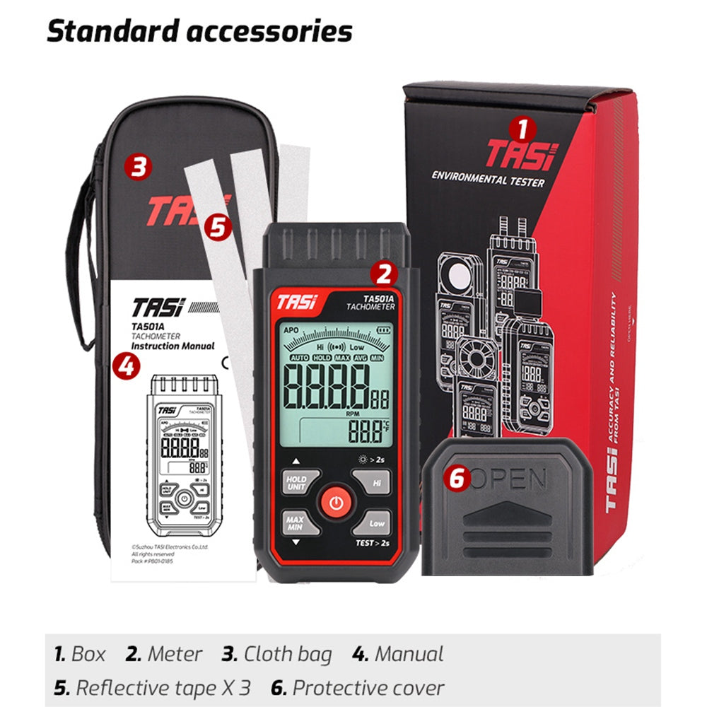 TASI TA501A Handheld Digital Tachometer 2.5-99999RPM Non-contact Rotation Speed Meter for Motors Fans