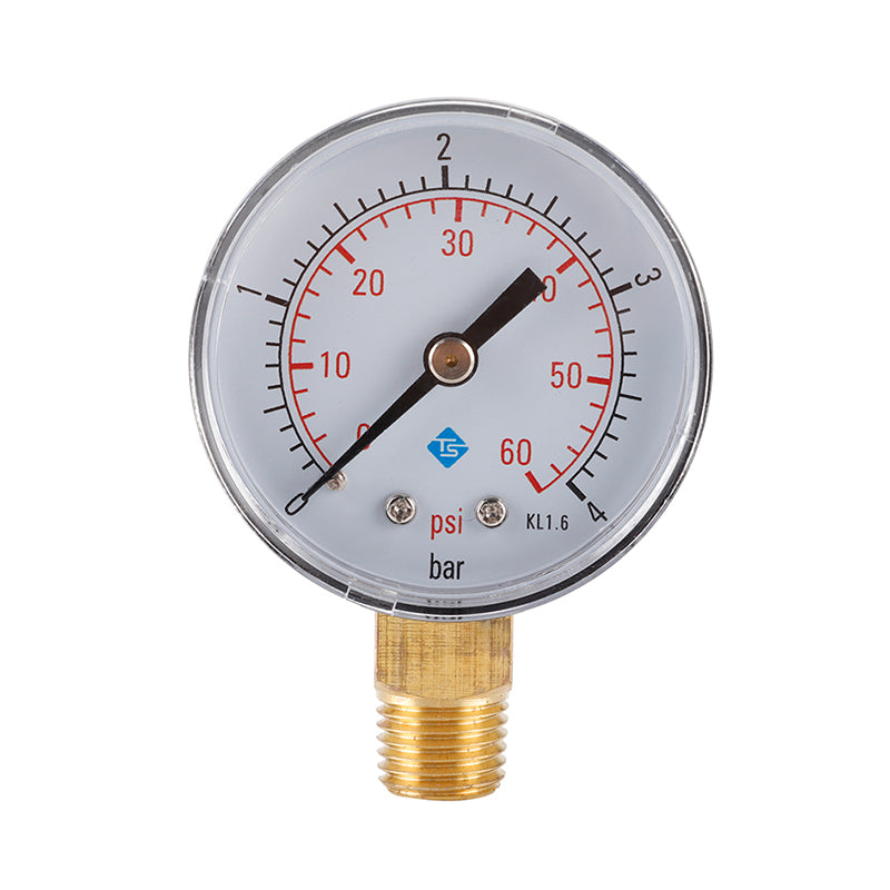 TS-50-4bar 50mm Manometer 0-60psi / 0-4bar Dual Scale Water Pressure Dial 1 / 4 NPT Hydraulic Pressure Gauge