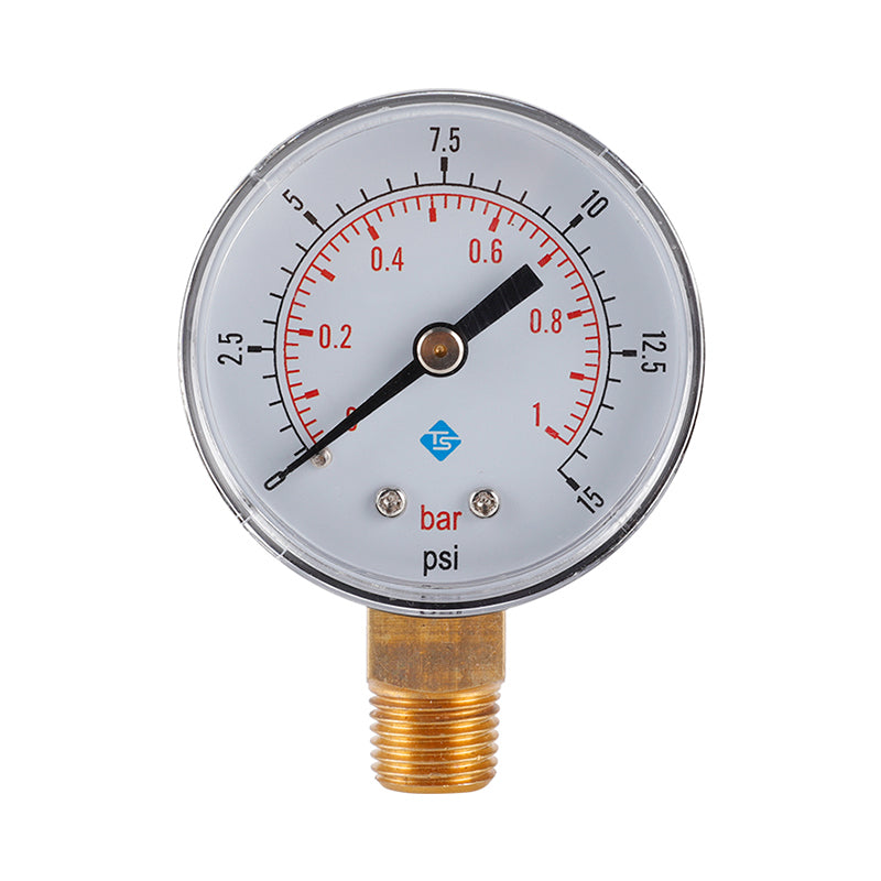 TS-50-15psi 0-15psi / 0-1bar Dual Scale Water Pressure Dial 50mm Manometer Hydraulic Pressure Gauge for Fuel Oil / Air / Oil / Water