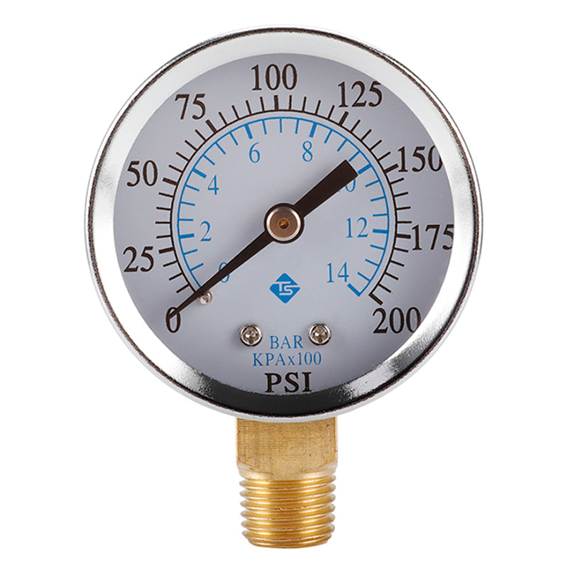 TS-50-14 1 / 4inch NPT Bottom Mount Pressure Gauge Dual Scale Water Pressure Gauge 0-200 PSI Test Range Oil Pressure Gauge