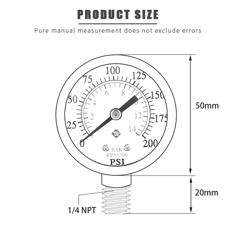 TS-50-14 1 / 4inch NPT Bottom Mount Pressure Gauge Dual Scale Water Pressure Gauge 0-200 PSI Test Range Oil Pressure Gauge
