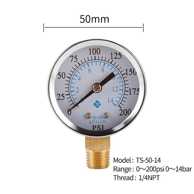 TS-50-14 1 / 4inch NPT Bottom Mount Pressure Gauge Dual Scale Water Pressure Gauge 0-200 PSI Test Range Oil Pressure Gauge