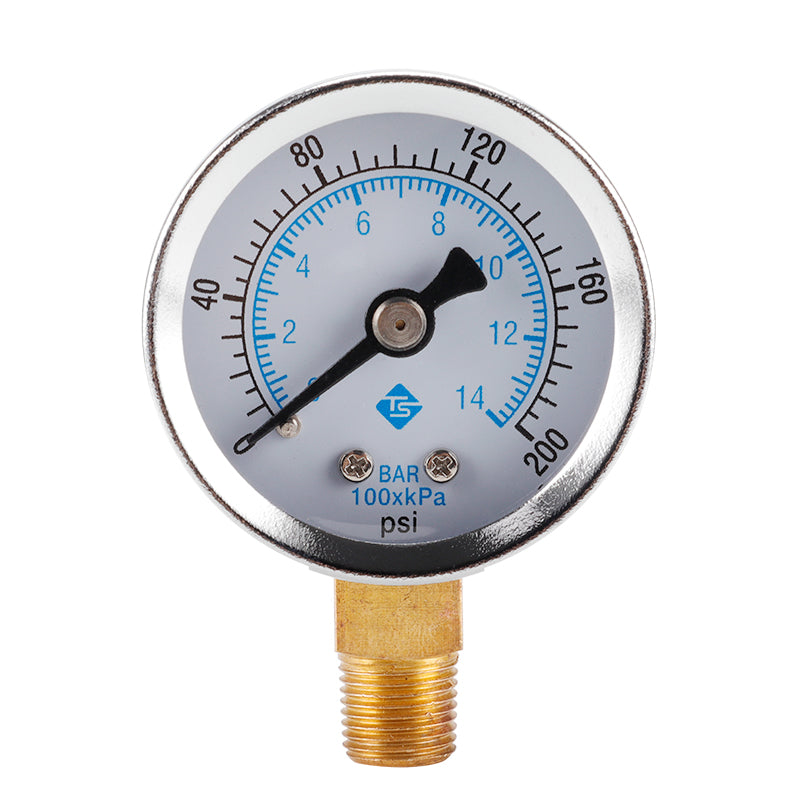 TS-40-14bar Water Oil Pressure Gauge 0-200 PSI Test Range Pressure Gauge Dual Scale Gas Pressure Gauge with 1 / 8inch NPT Bottom Mount