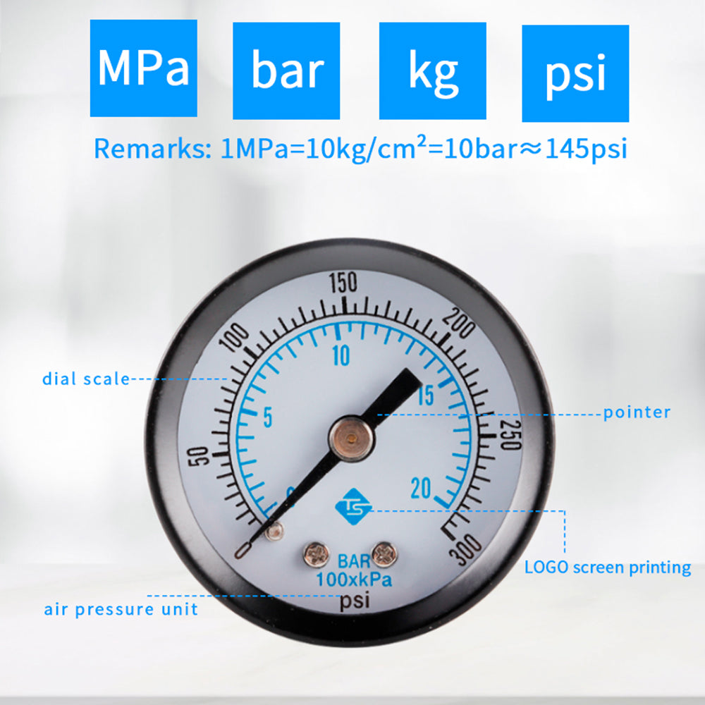 TS-40-300PSI High Precision 0-20Bar Oil Pressure Gauge Water Pressure Gauge Dual Scale Gas Pressure Gauge