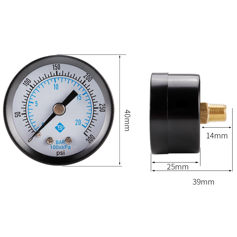 TS-40-300PSI High Precision 0-20Bar Oil Pressure Gauge Water Pressure Gauge Dual Scale Gas Pressure Gauge