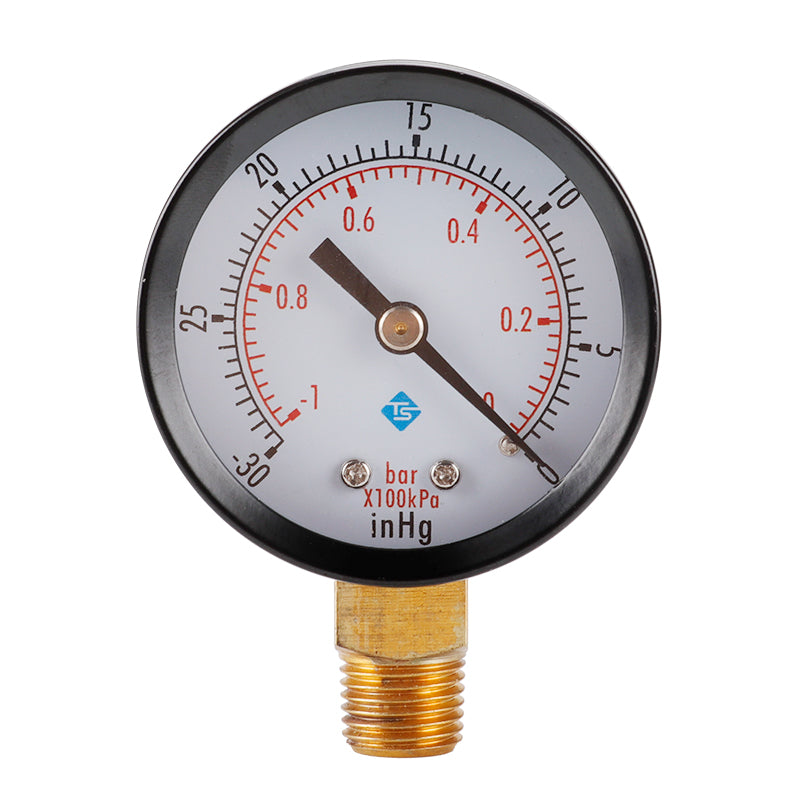TS-50-1+1 Instrument 1 / 4inch BSPT Thread Mount Gas Water Pressure Gauge Stainless Steel Case Dry Vacuum -30inHg / 0