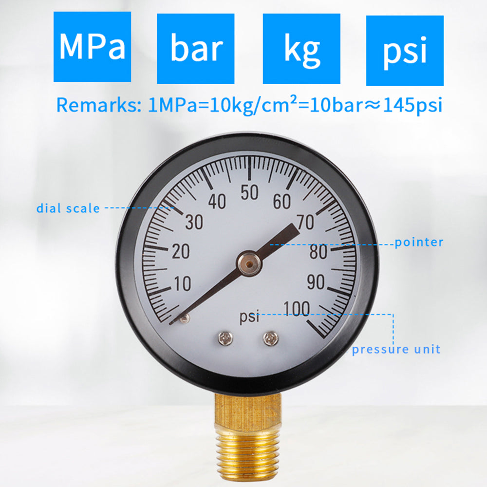 TS-50-100PSI 0-100PSI Radial Air Pressure Gauge Hydraulic Oil Pressure Gauge Water Pressure Meter