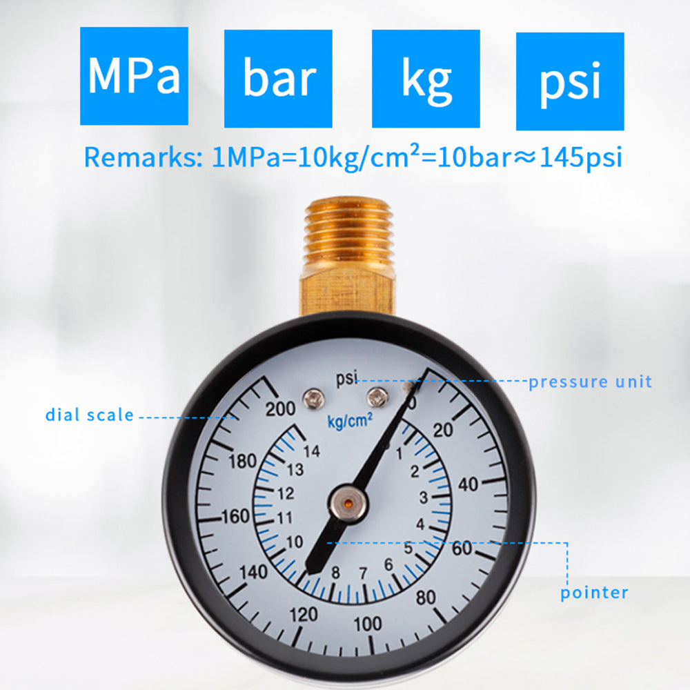 TS-50-14kg / cm2 50mm Dial Gas Pressure Gauge Stainless Steel Dual Scale Oil Water Pressure Gauge with 1 / 4inch NPT Mount