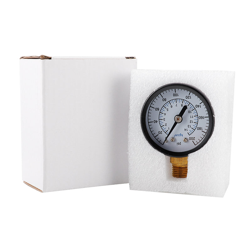 TS-50-14kg / cm2 50mm Dial Gas Pressure Gauge Stainless Steel Dual Scale Oil Water Pressure Gauge with 1 / 4inch NPT Mount