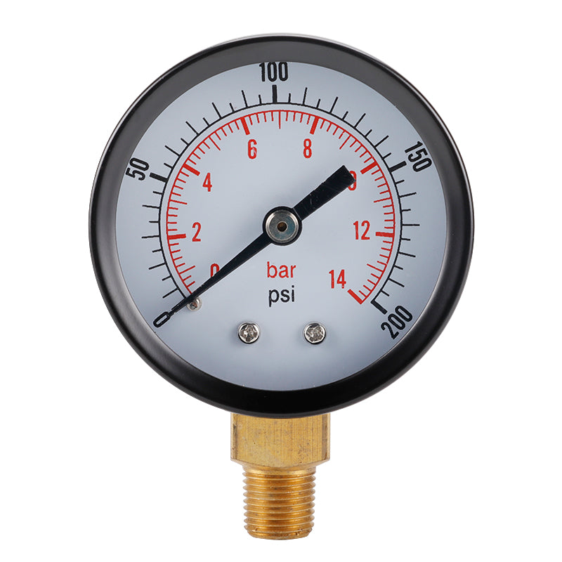 TS-Z52 0-200 PSI / 0-14 Bar Range Gas Pressure Gauge Stainless Steel Dual Scale Multipurpose Oil Water Pressure Gauge