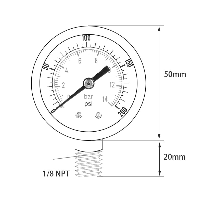 TS-Z52 0-200 PSI / 0-14 Bar Range Gas Pressure Gauge Stainless Steel Dual Scale Multipurpose Oil Water Pressure Gauge