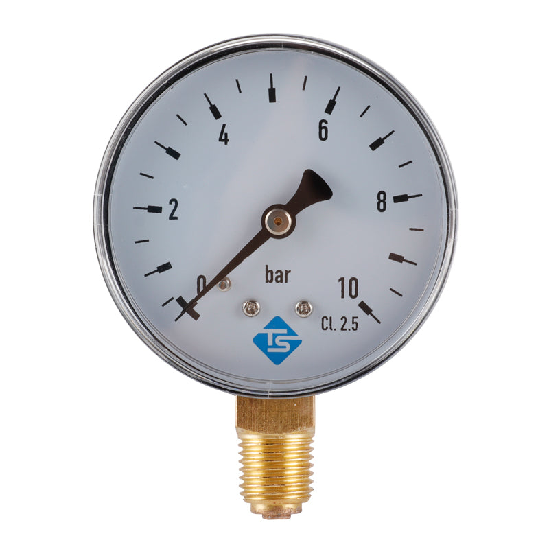 TS-60-10bar 60mm Dial Pressure Gauge 0-10 Bar Water / Gas / Air Pressure Measurement Tool with 1 / 4 NPT Bottom Mount