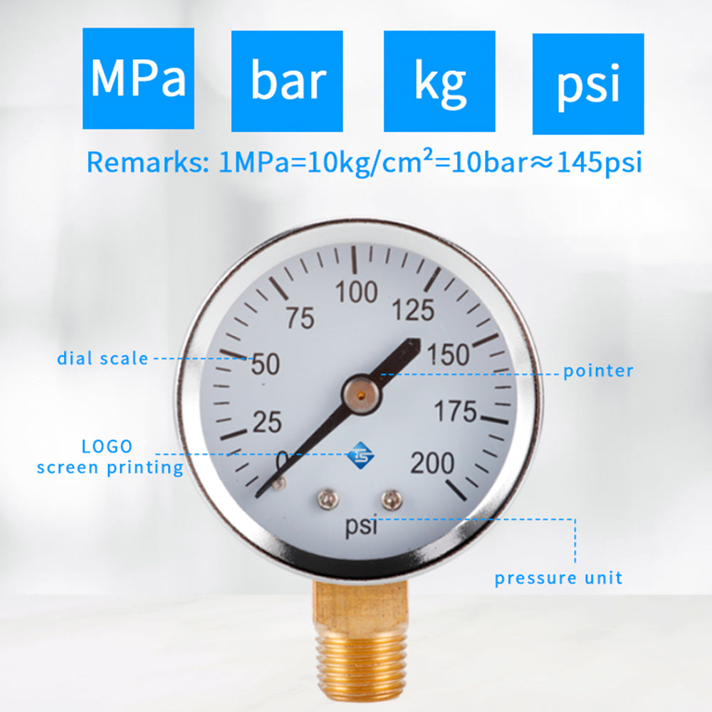 TS-50-200psi Pressure Gauge Vacuum Water Pressure Gauge 0-200 PSI Test Range Oil Pressure Gauge with 1 / 4inch NPT Bottom Mount