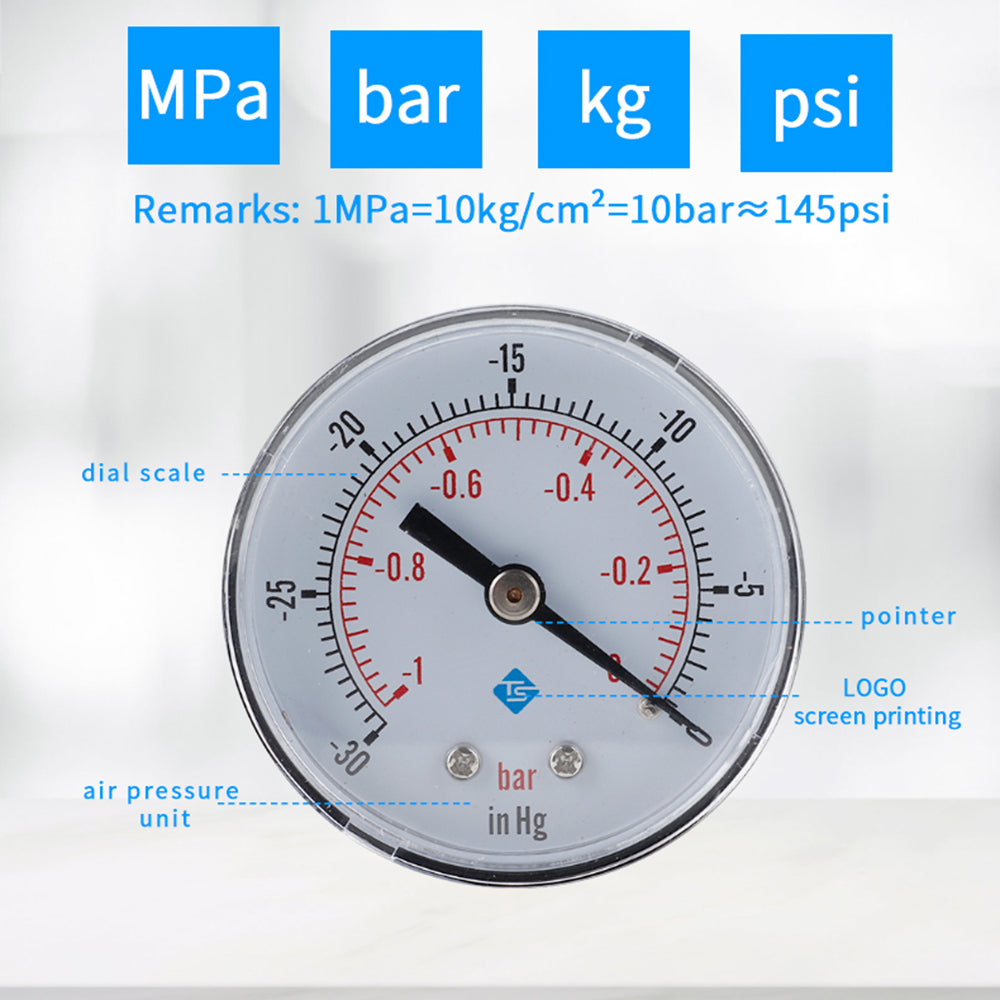 TS-Y50Z-1-0bar Axial Air Pressure Gauge -1-0 Bar Hydraulic Oil Water Pressure Meter Gauge