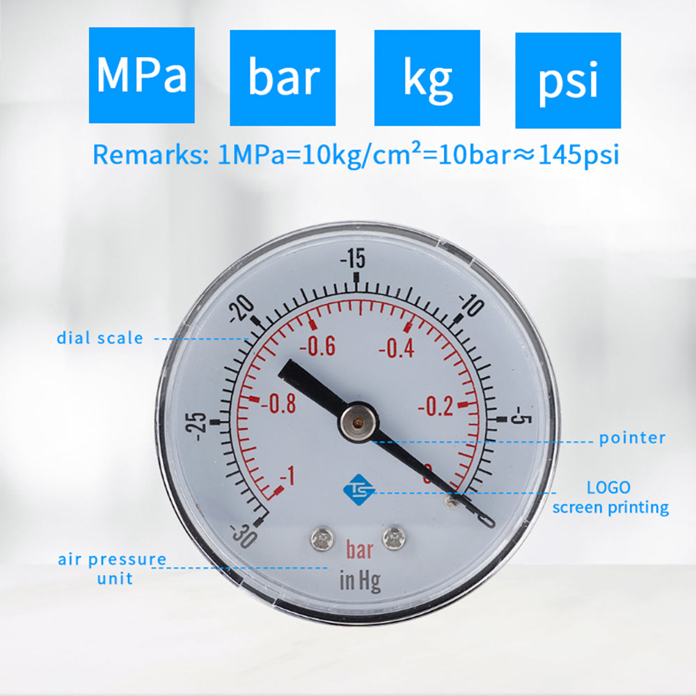 TS-Y50-1-0bar Accurate Axial Pressure Gauge -1-0 Bar Air Hydraulic Oil Water Pressure Meter Gauge