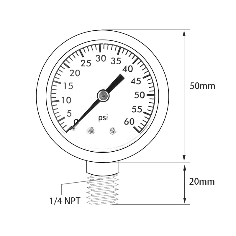TS-50-60PSI Radial Air Water Pressure Gauge 0-60PSI Hydraulic Oil Pressure Meter Gauge