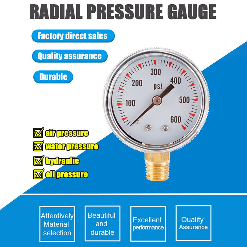 TS-Y50-600psi Dual Scale Water Vacuum Pressure Gauge High Precision Gas Air Pressure Gauge 1 / 4inch NPT Bottom Mount
