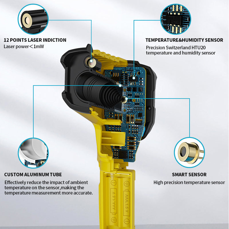 Uniqkart 800B Infrared Temperature Measuring Device High-Precision Industrial Thermometer Handheld Thermometer with 12-Point Laser Positioning