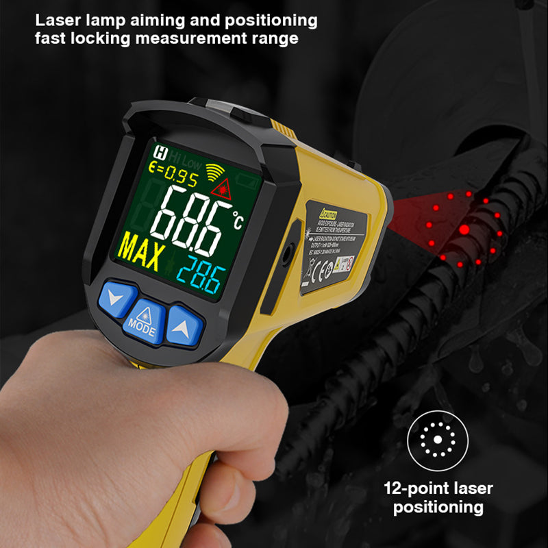 Uniqkart 800C Handheld Infrared Temperature Measurer High-Precision Industrial Temp Humidity Meter Portable Thermometer with 12-Point Laser Positioning