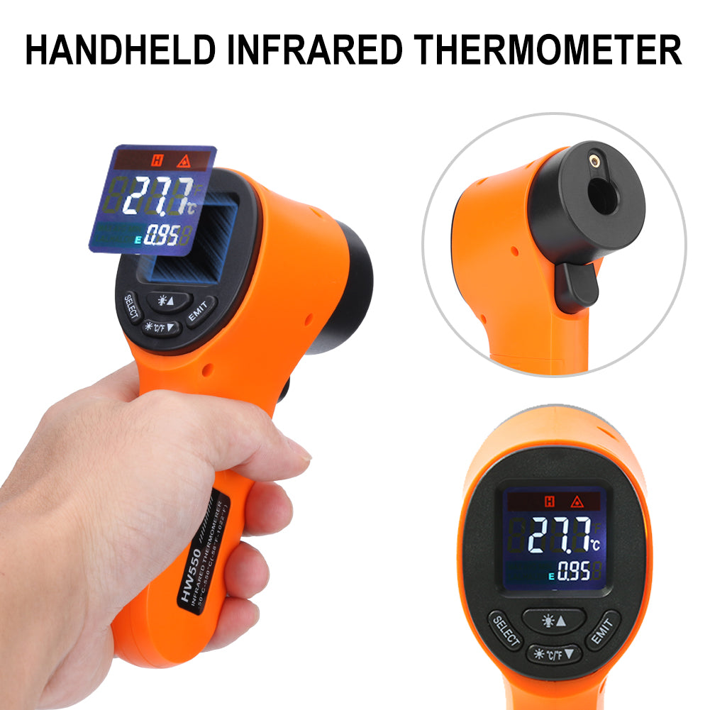 HW550 Digital LCD Infrared Thermometer Non-Contact Laser Industrial Pyrometer Temperature Gun - Orange