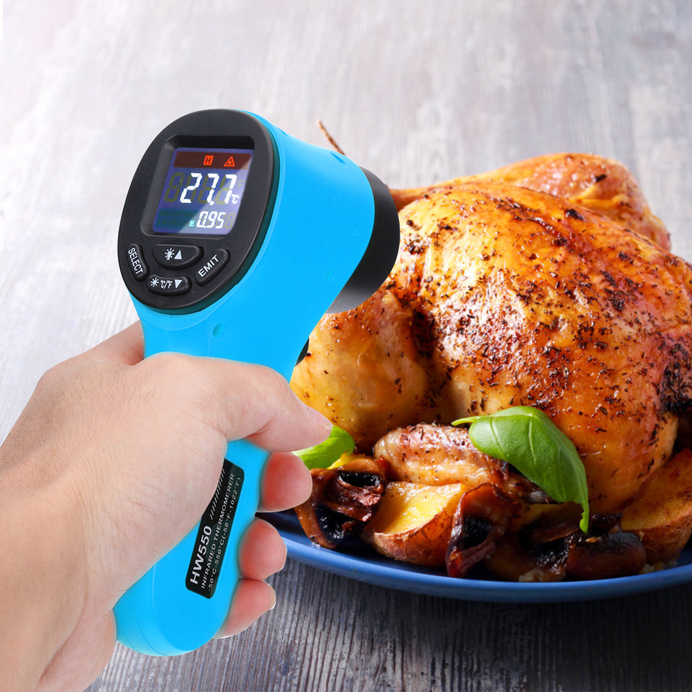 HW550 Digital LCD Infrared Thermometer Non-Contact Laser Industrial Pyrometer Temperature Gun - Blue