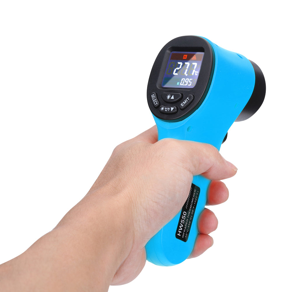 HW550 Digital LCD Infrared Thermometer Non-Contact Laser Industrial Pyrometer Temperature Gun - Blue