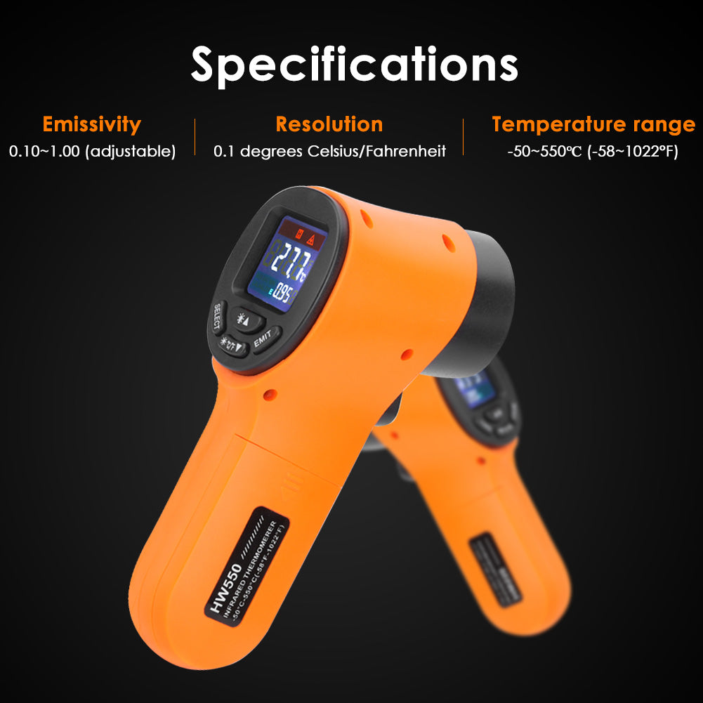 HW550 Digital LCD Infrared Thermometer Non-Contact Laser Industrial Pyrometer Temperature Gun - Blue