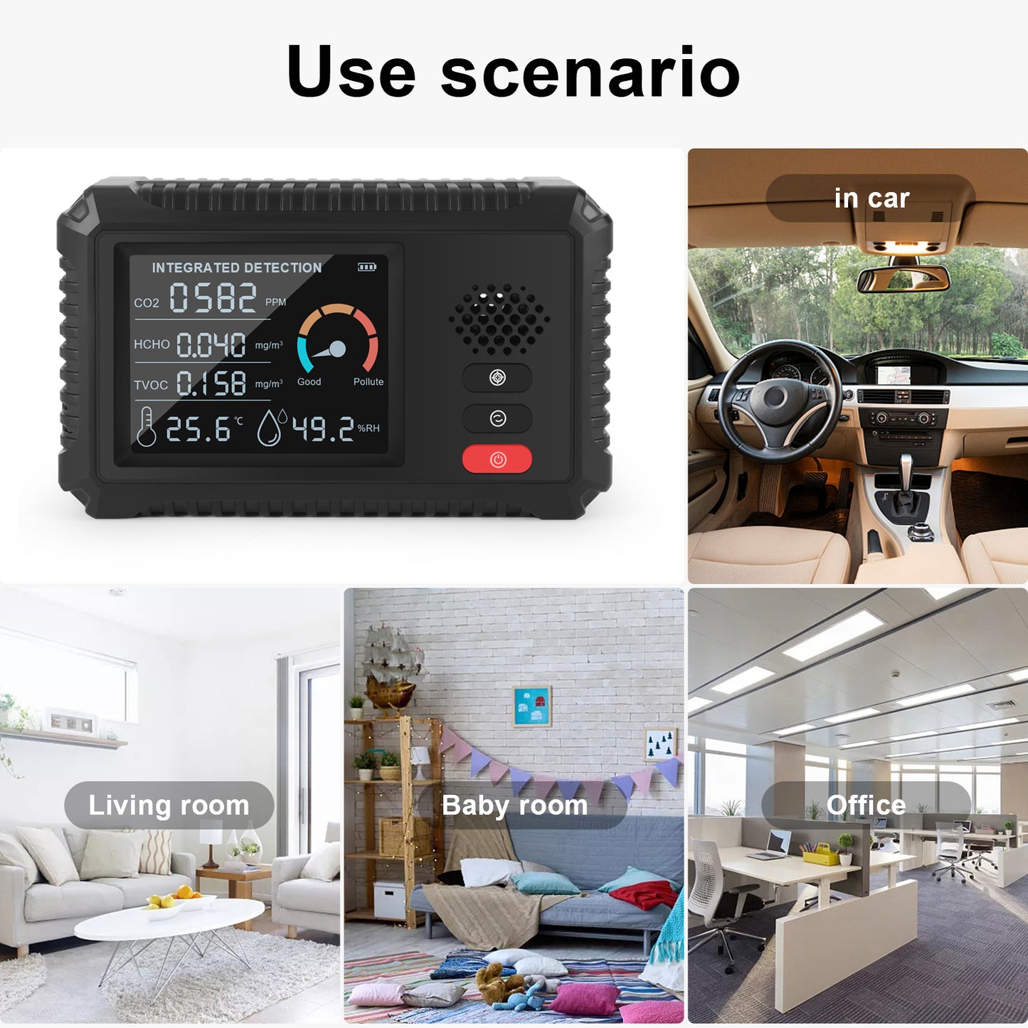HLW-101 5-in-1 CO2 Detector HCHO, TVOC, PM2.5 Detector Air Quality Monitor Temperature Humidity Tester