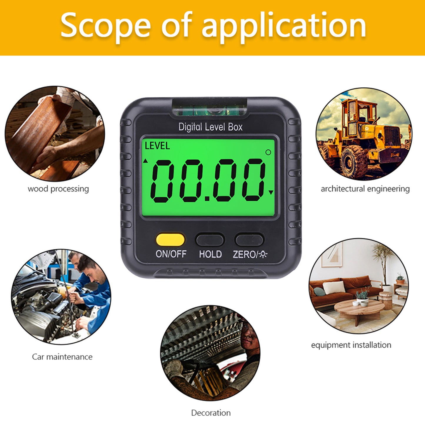 Digital Level Angle Detector Angle Gauge with Bubble, Angle Measuring Tool for Carpentry, Building