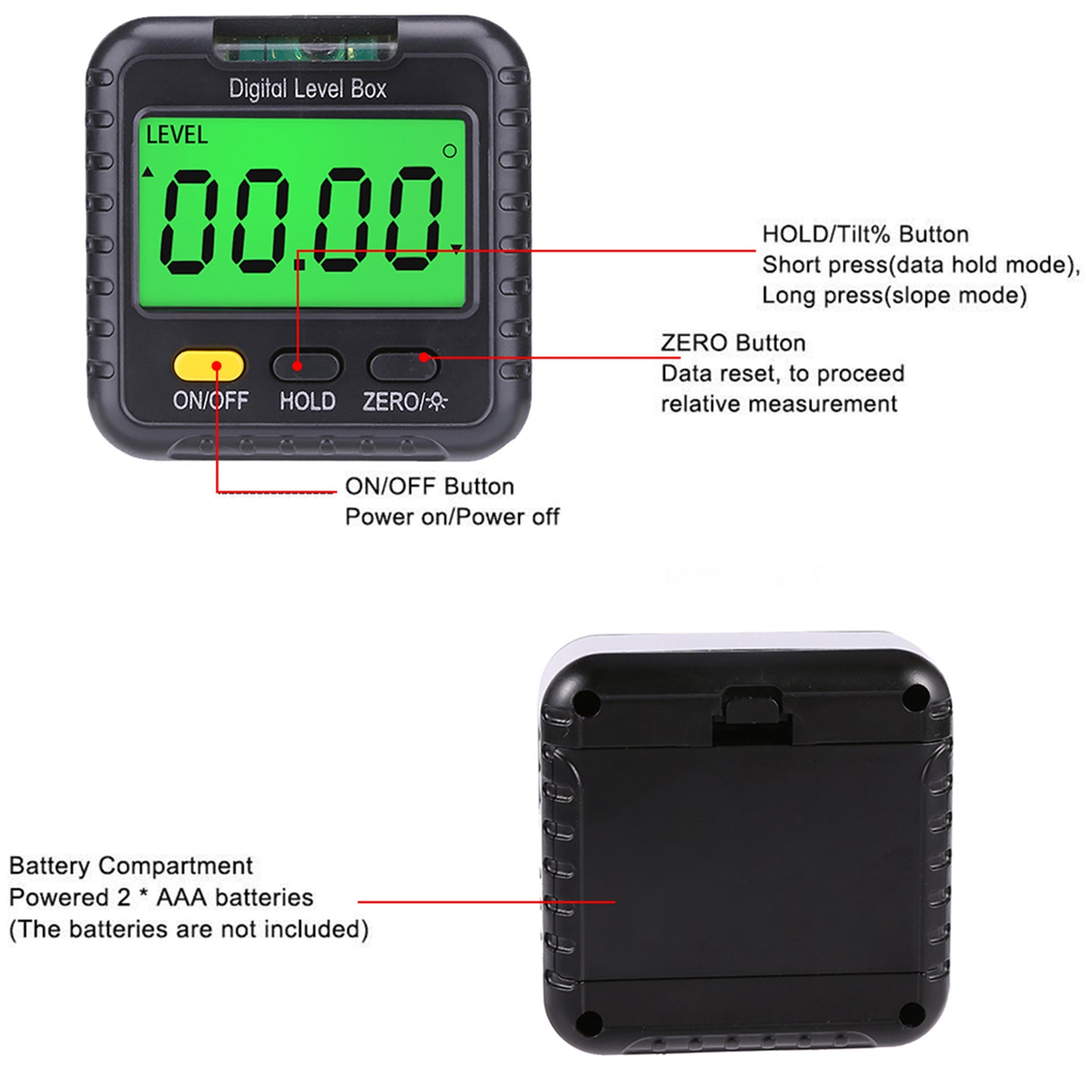 Digital Level Angle Detector Angle Gauge with Bubble, Angle Measuring Tool for Carpentry, Building