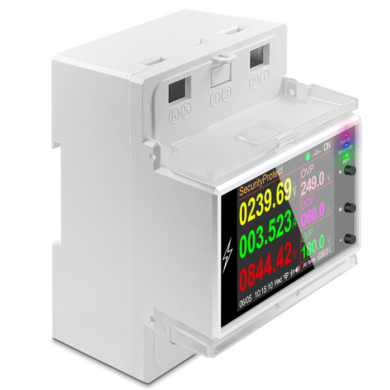 AC85-265V 100A Rail Mounted WiFi Smart Meter Voltage Power Electricity Monitor 2.4-inch LCD Display Home Electricity Meter