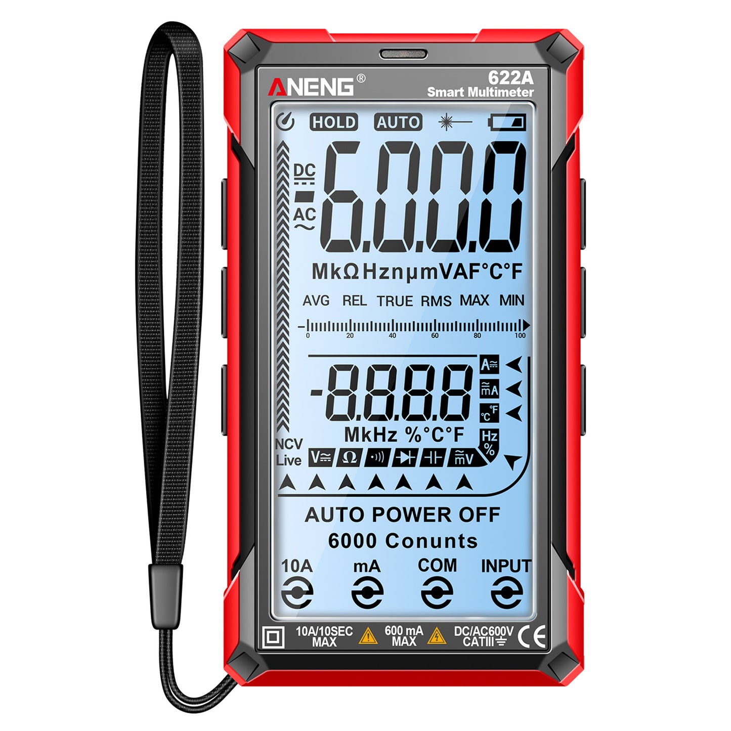 Aneng 622B Touch Screen Multimeter Smart Anti-Burn Digital High Precision Multimeter with LED Light