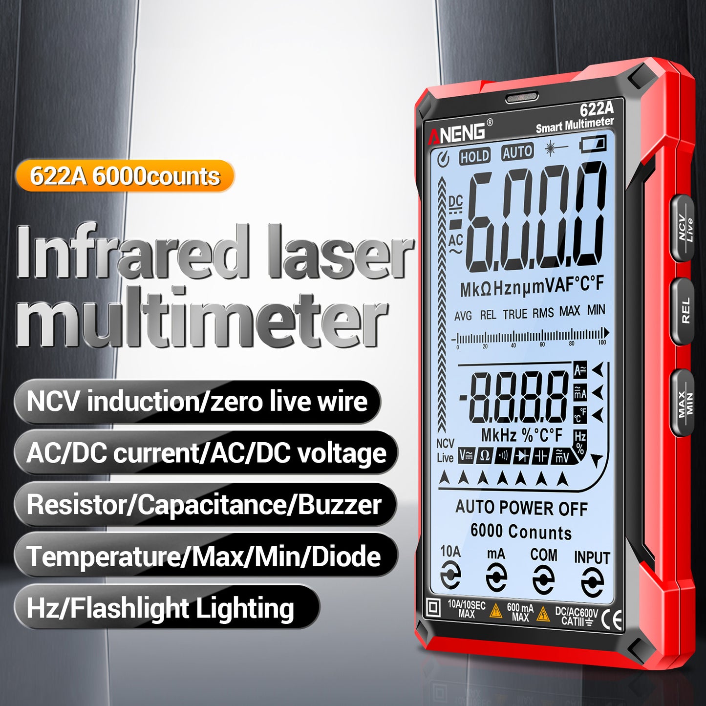 Aneng 622B Touch Screen Multimeter Smart Anti-Burn Digital High Precision Multimeter with LED Light